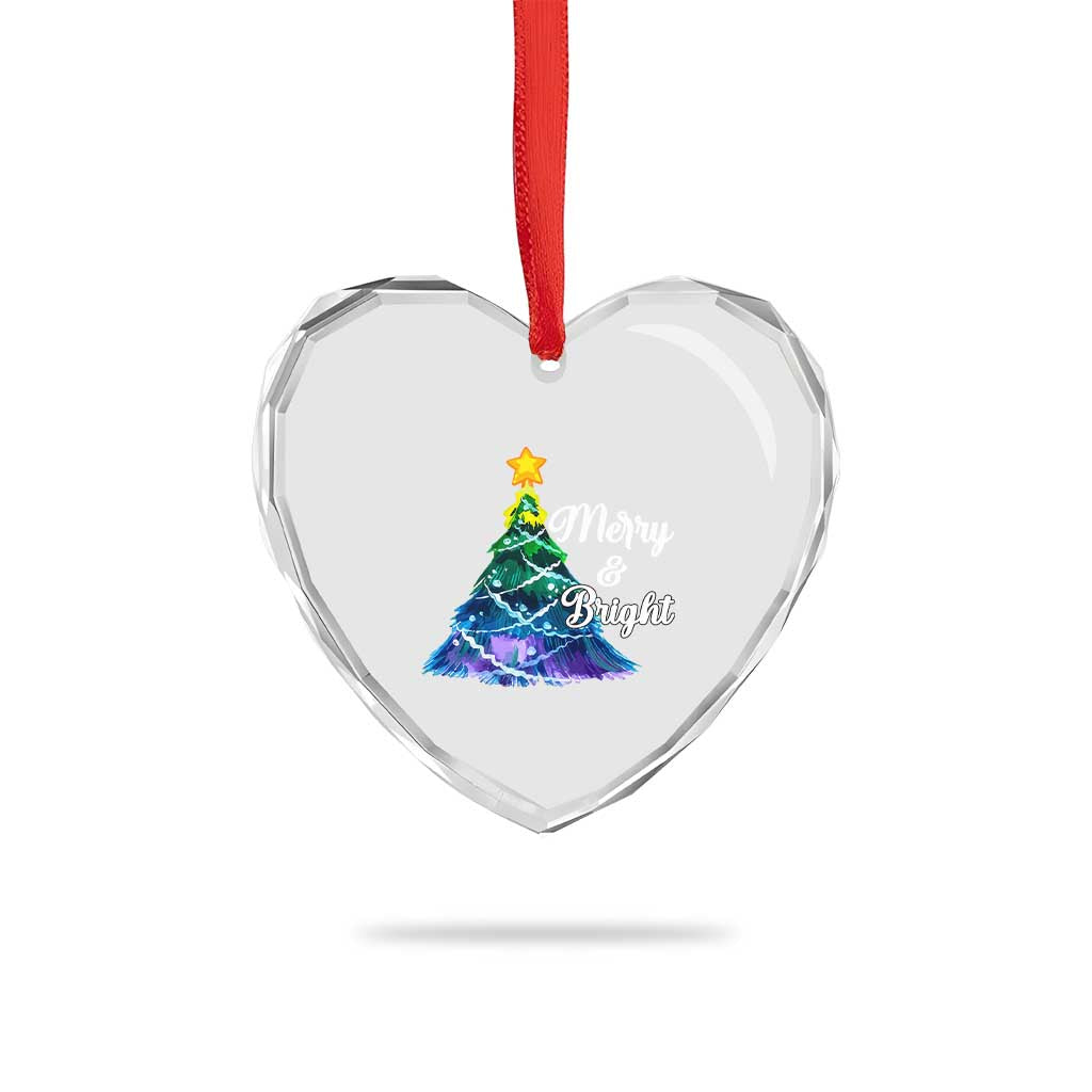 Colorful Xmas Tree Merry And Bright Heart Crystal Glass Ornament - Wonder Print Shop