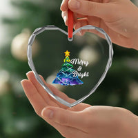 Colorful Xmas Tree Merry And Bright Heart Crystal Glass Ornament - Wonder Print Shop
