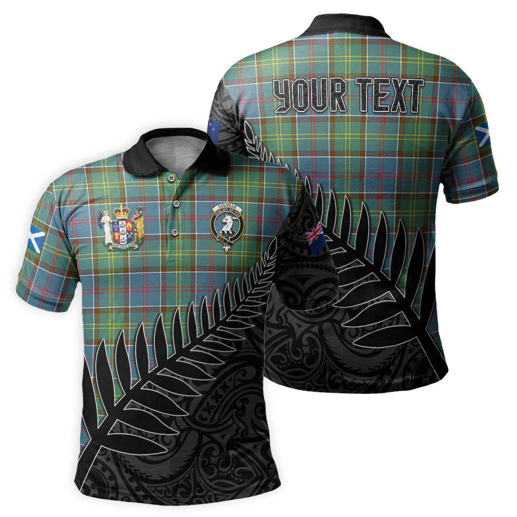 colville-tartan-family-crest-golf-shirt-with-fern-leaves-and-coat-of-arm-of-new-zealand-personalized-your-name-scottish-tatan-polo-shirt