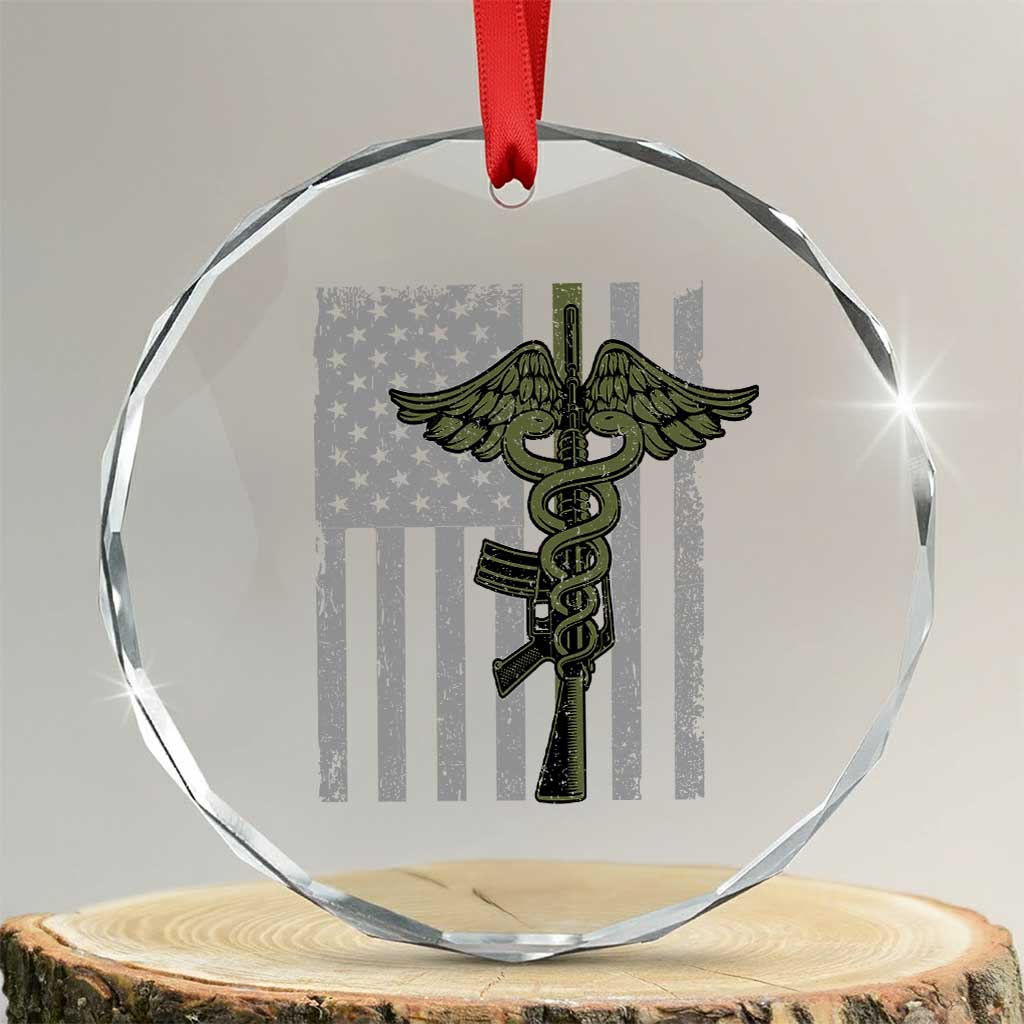 Combat Medic Soldier Crystal Glass Ornament Caduceus Vintage American Flag - Wonder Print Shop
