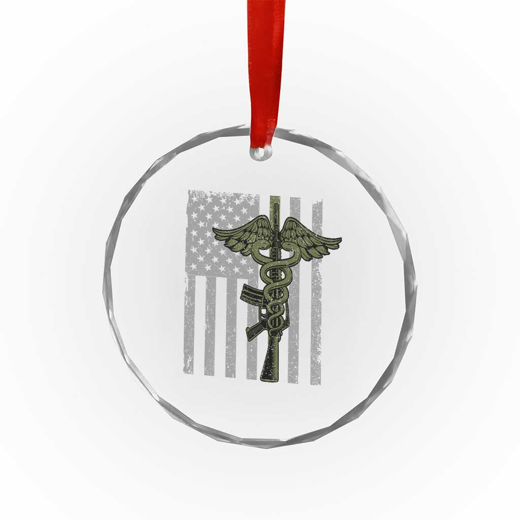 Combat Medic Soldier Crystal Glass Ornament Caduceus Vintage American Flag TS11