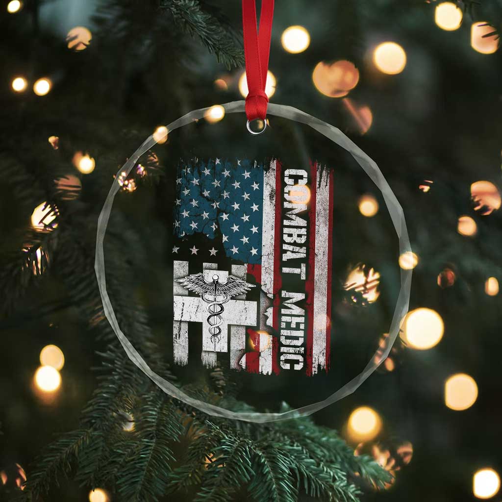Combat Medic Soldier Crystal Glass Ornament Medical Military American Flag - Wonder Print Shop