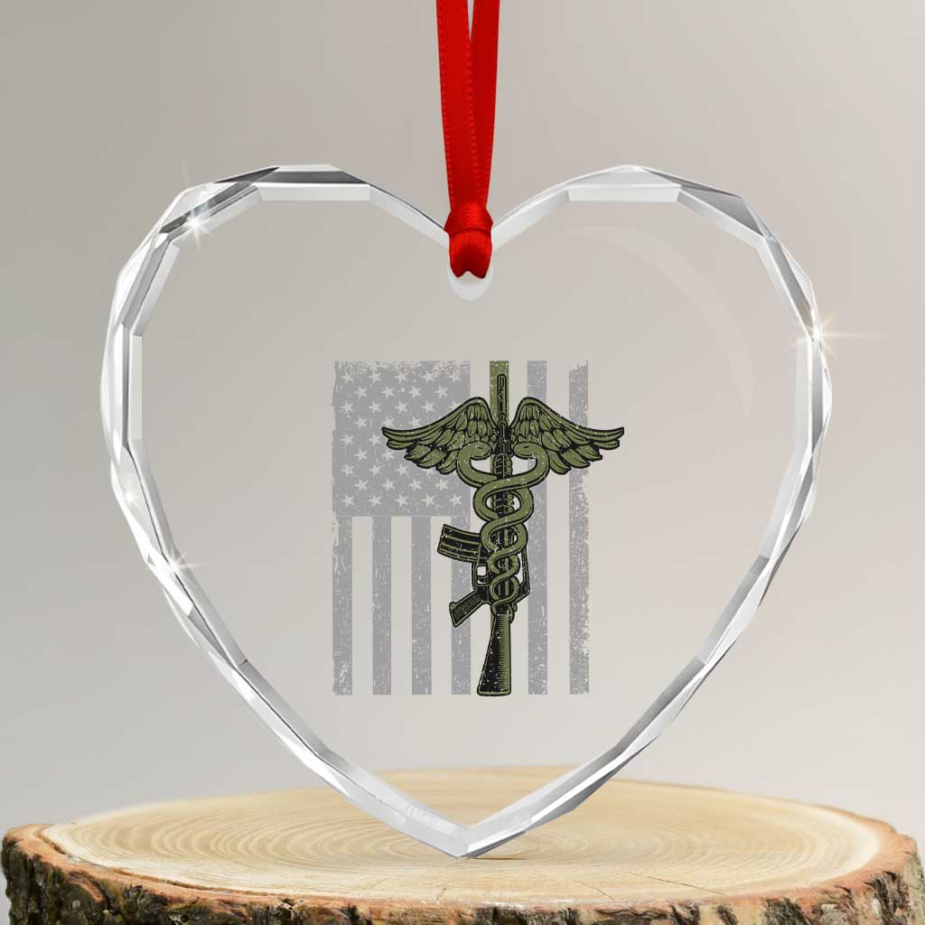 Combat Medic Soldier Heart Crystal Glass Ornament Caduceus Vintage American Flag - Wonder Print Shop