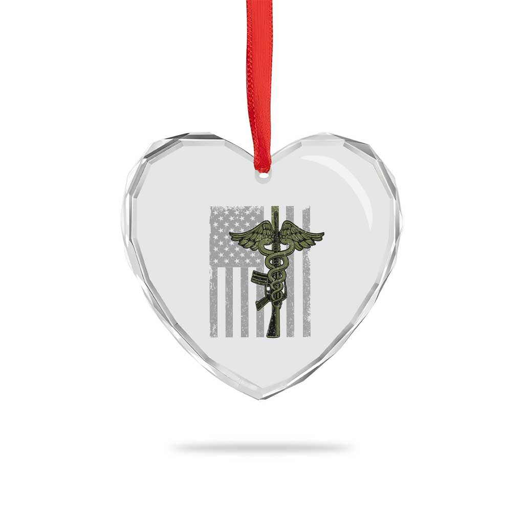 Combat Medic Soldier Heart Crystal Glass Ornament Caduceus Vintage American Flag - Wonder Print Shop