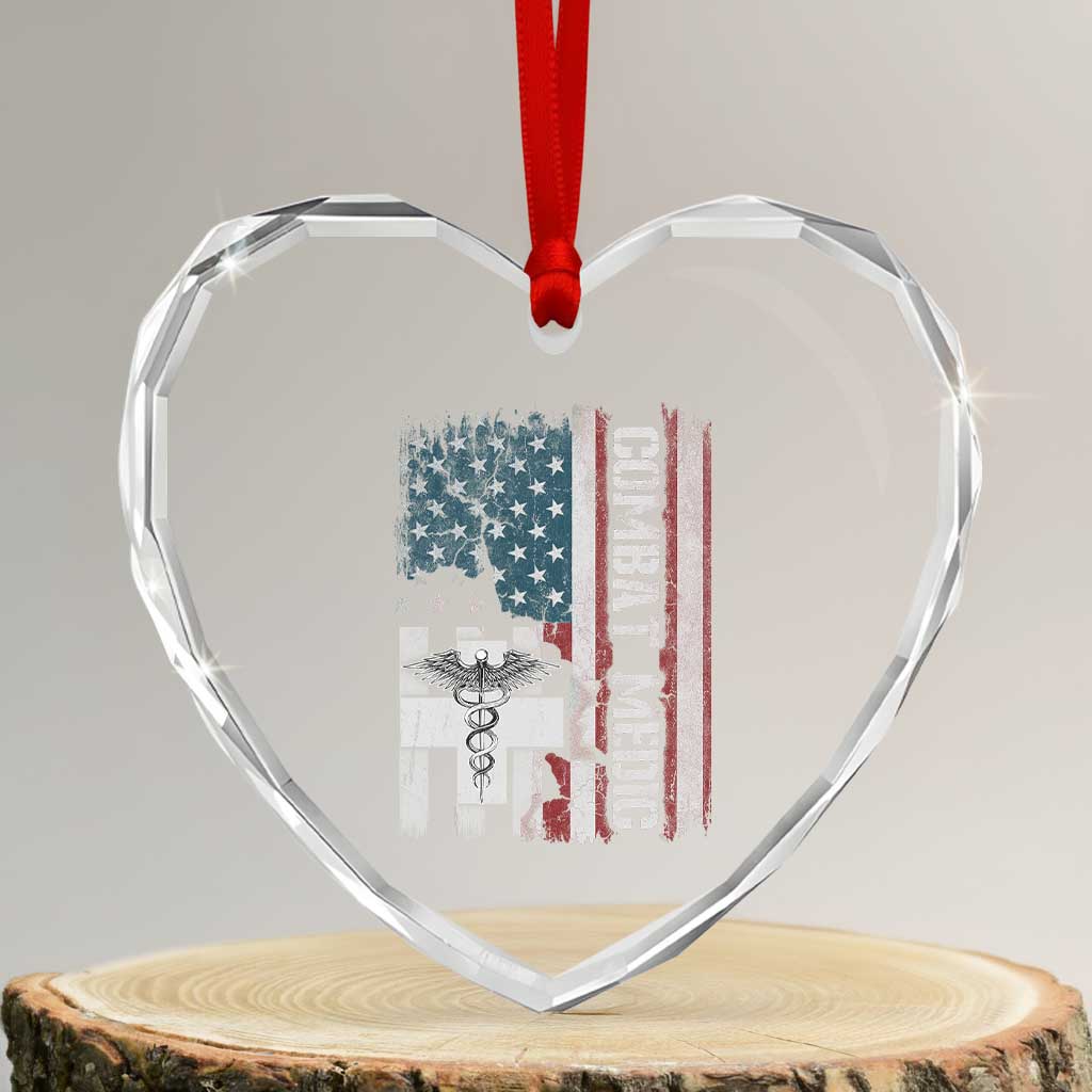 Combat Medic Soldier Heart Crystal Glass Ornament Medical Military American Flag - Wonder Print Shop