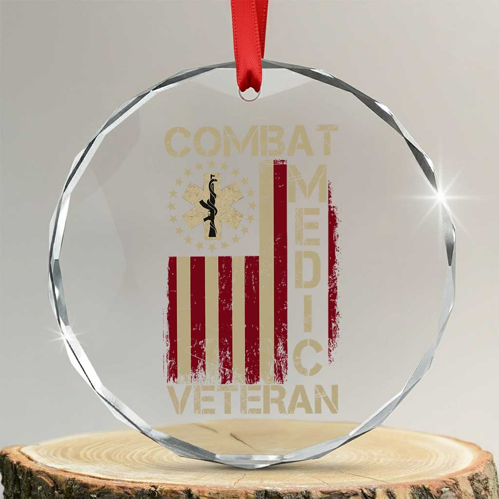Combat Medic Veteran Crystal Glass Ornament Medical Military Vintage American Flag - Wonder Print Shop