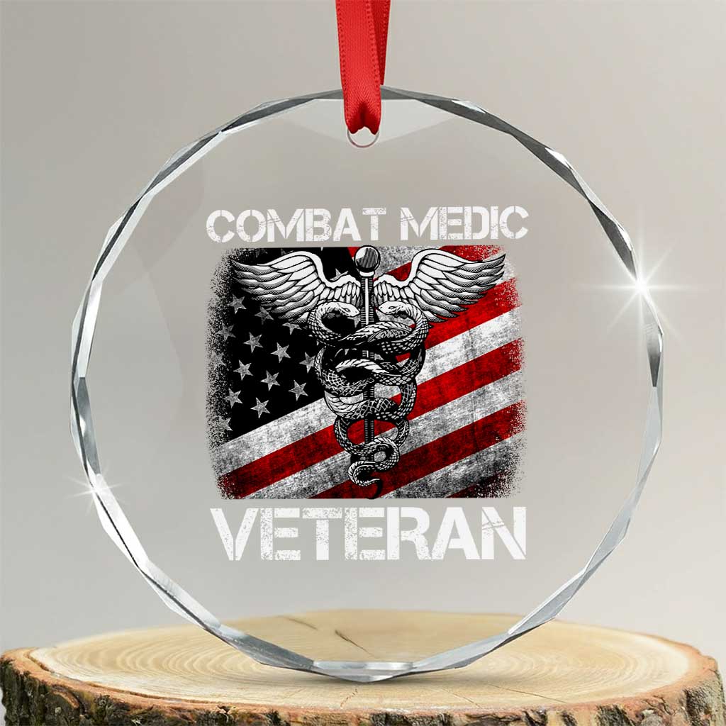 Combat Medic Veteran Crystal Glass Ornament Medical Military Vintage American Flag - Wonder Print Shop