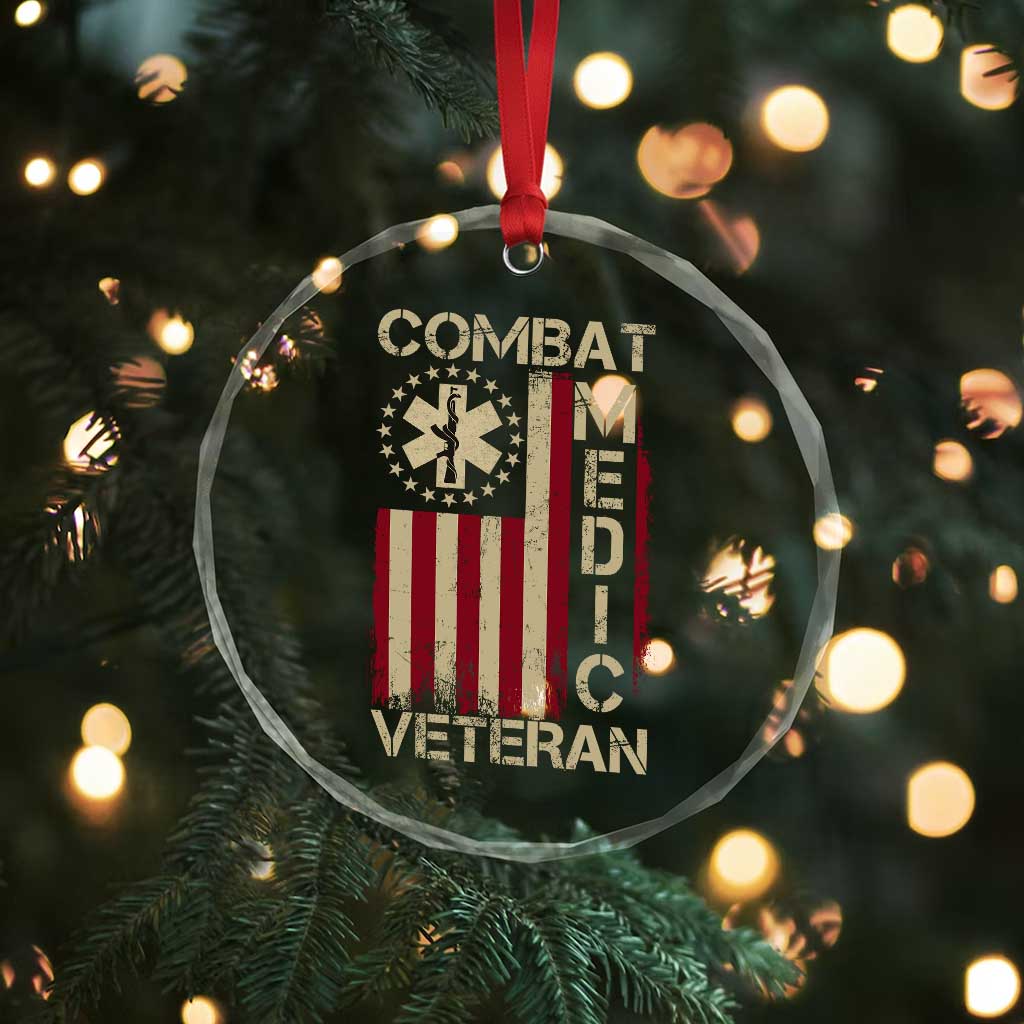 Combat Medic Veteran Crystal Glass Ornament Medical Military Vintage American Flag - Wonder Print Shop
