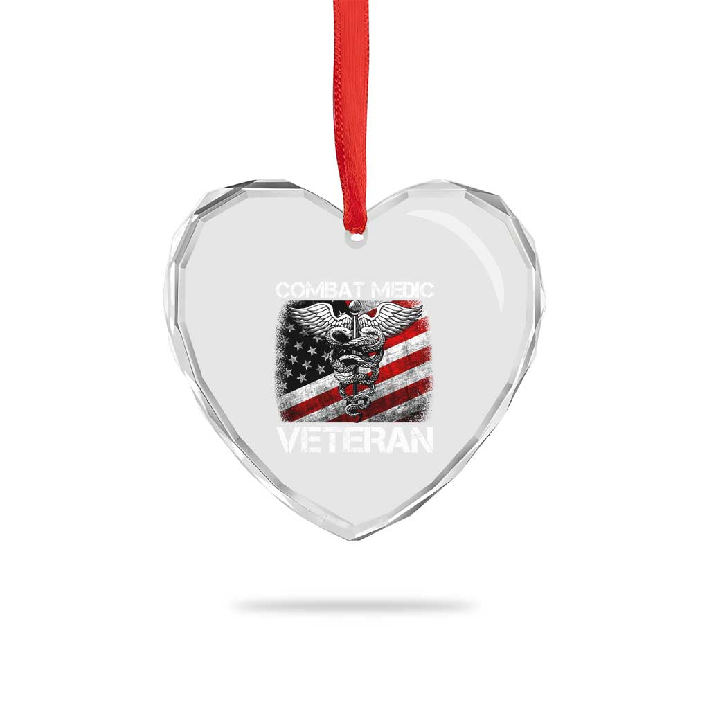 Combat Medic Veteran Heart Crystal Glass Ornament Medical Military Soldier Vintage American Flag - Wonder Print Shop