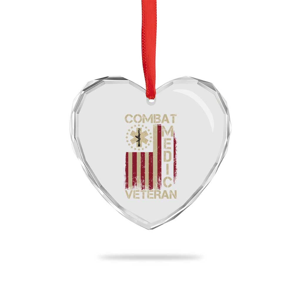 Combat Medic Veteran Heart Crystal Glass Ornament Medical Military Vintage American Flag - Wonder Print Shop