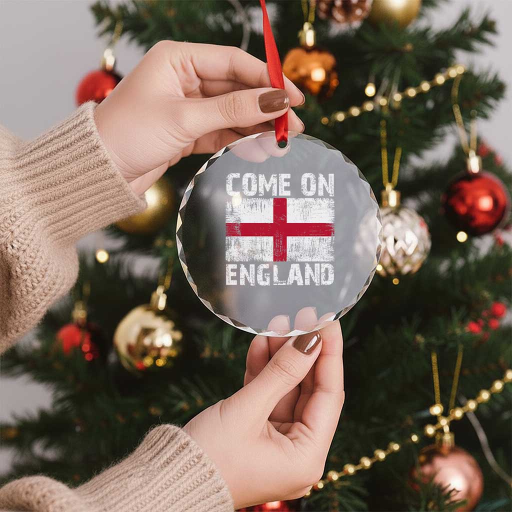 Come On England Crystal Glass Ornament Vintage St George Cross Flag Football Fan
