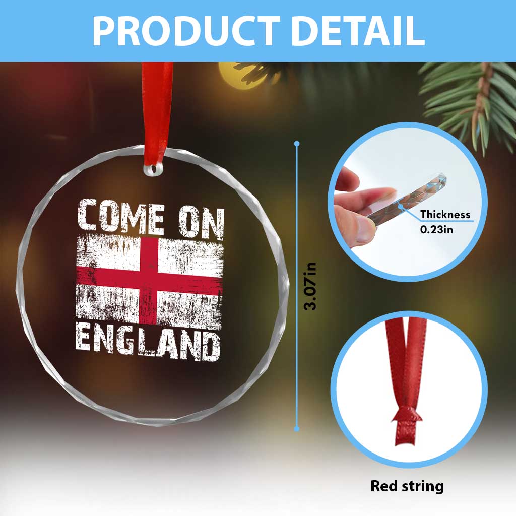 Come On England Crystal Glass Ornament Vintage St George Cross Flag Football Fan