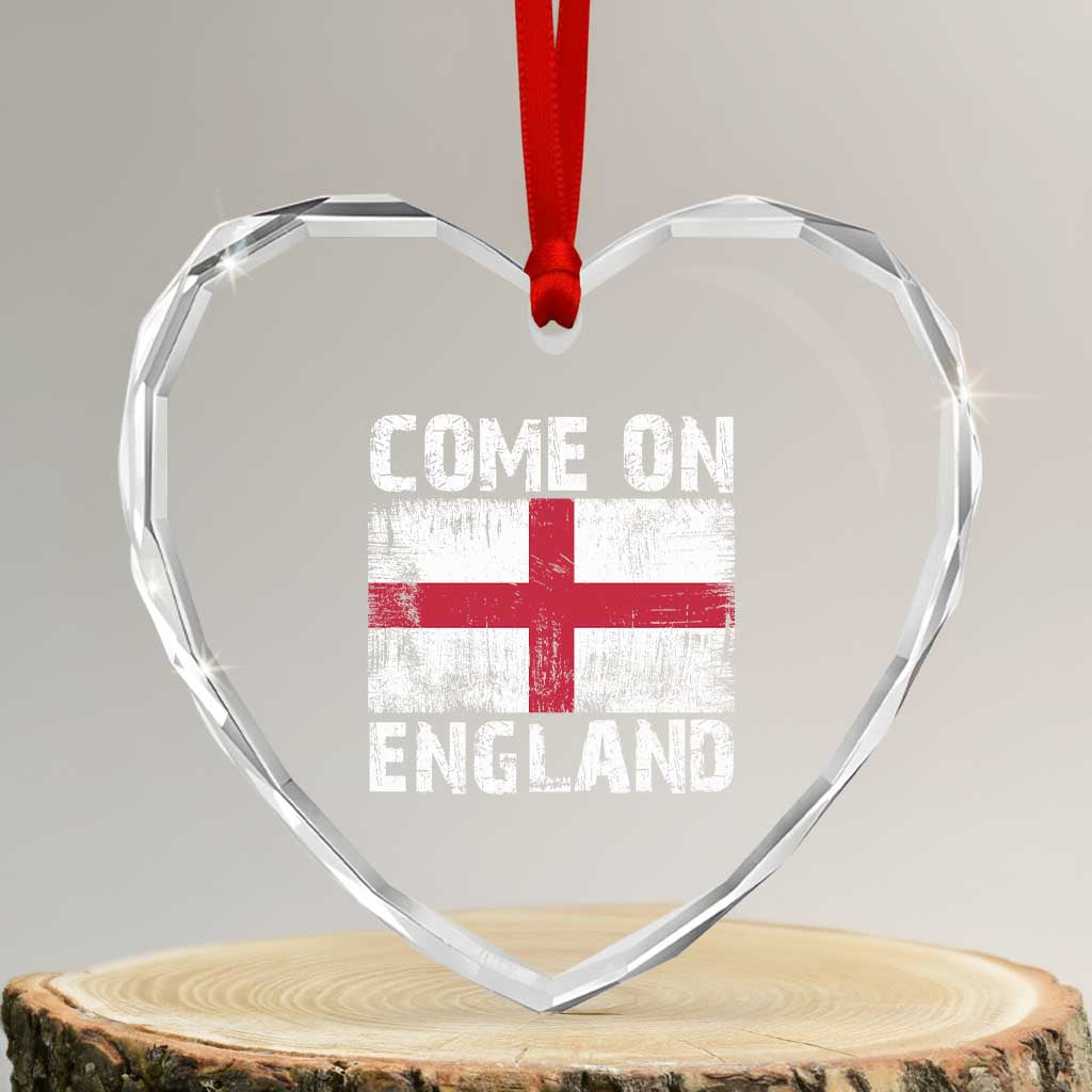 Come On England Heart Crystal Glass Ornament Vintage St George Cross Flag Football Fan