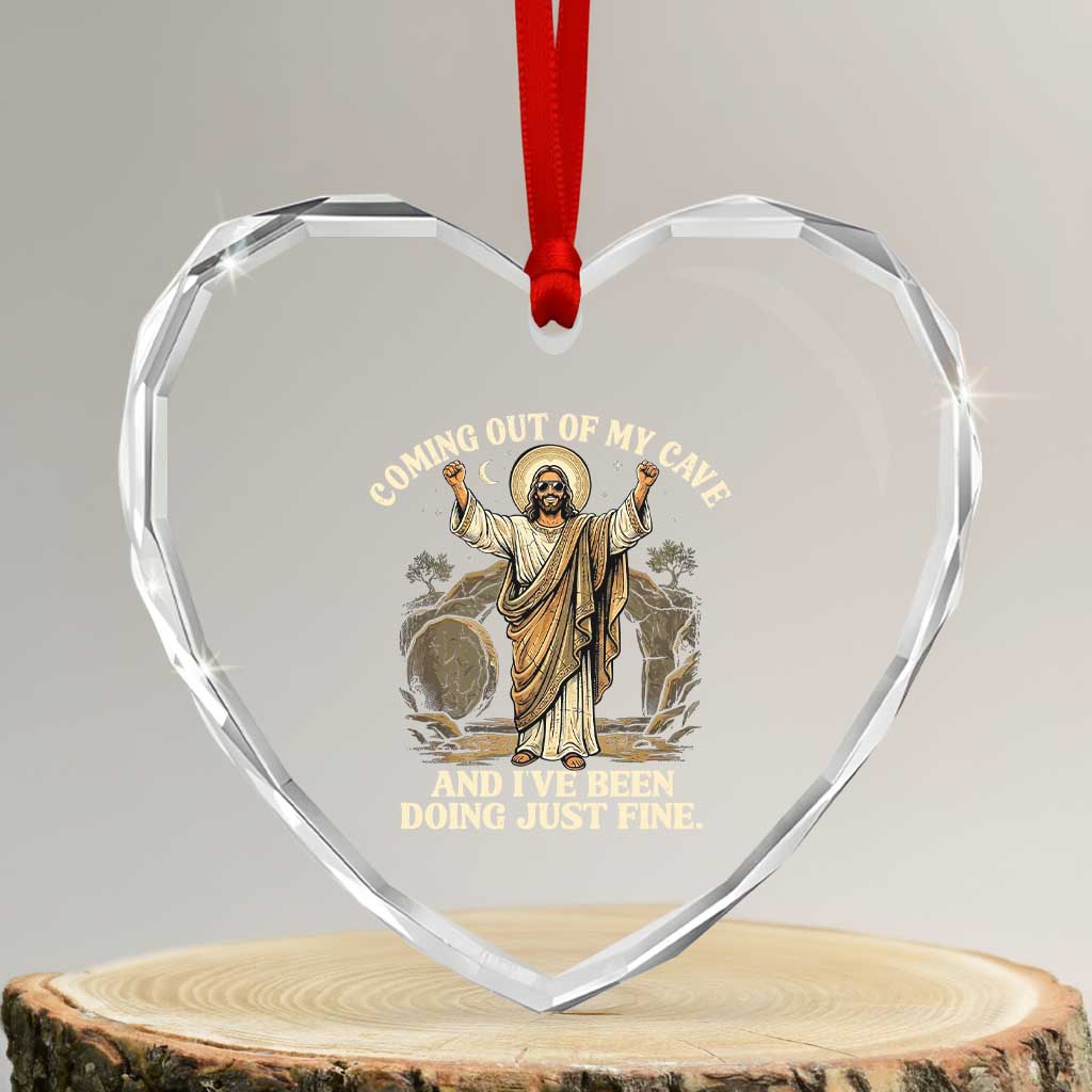Coming Out Of My Cave Christian Easter Heart Crystal Glass Ornament Risen Jesus Tomb Scene Inspirational Faith Message Gift