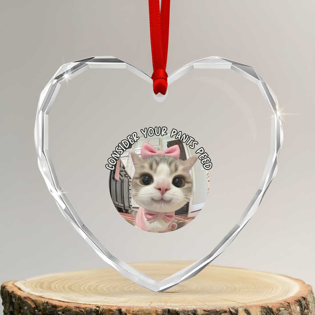 Consider Your Pants Peed Heart Crystal Glass Ornament Funny Cat Meme Saying - Wonder Print Shop