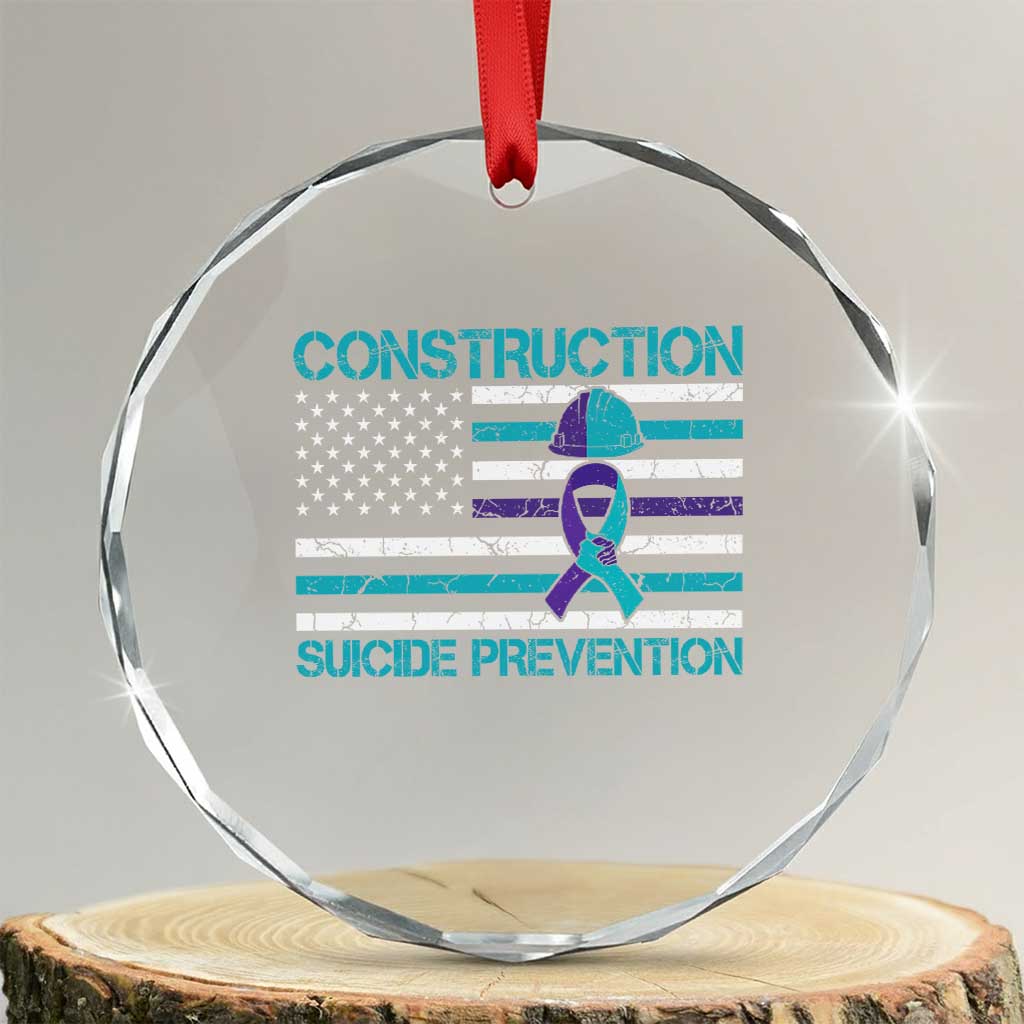 Construction Suicide Prevention Awareness Crystal Glass Ornament Mental Health American Flag