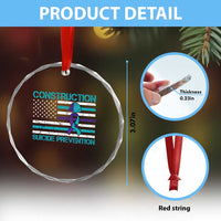 Construction Suicide Prevention Awareness Crystal Glass Ornament Mental Health American Flag