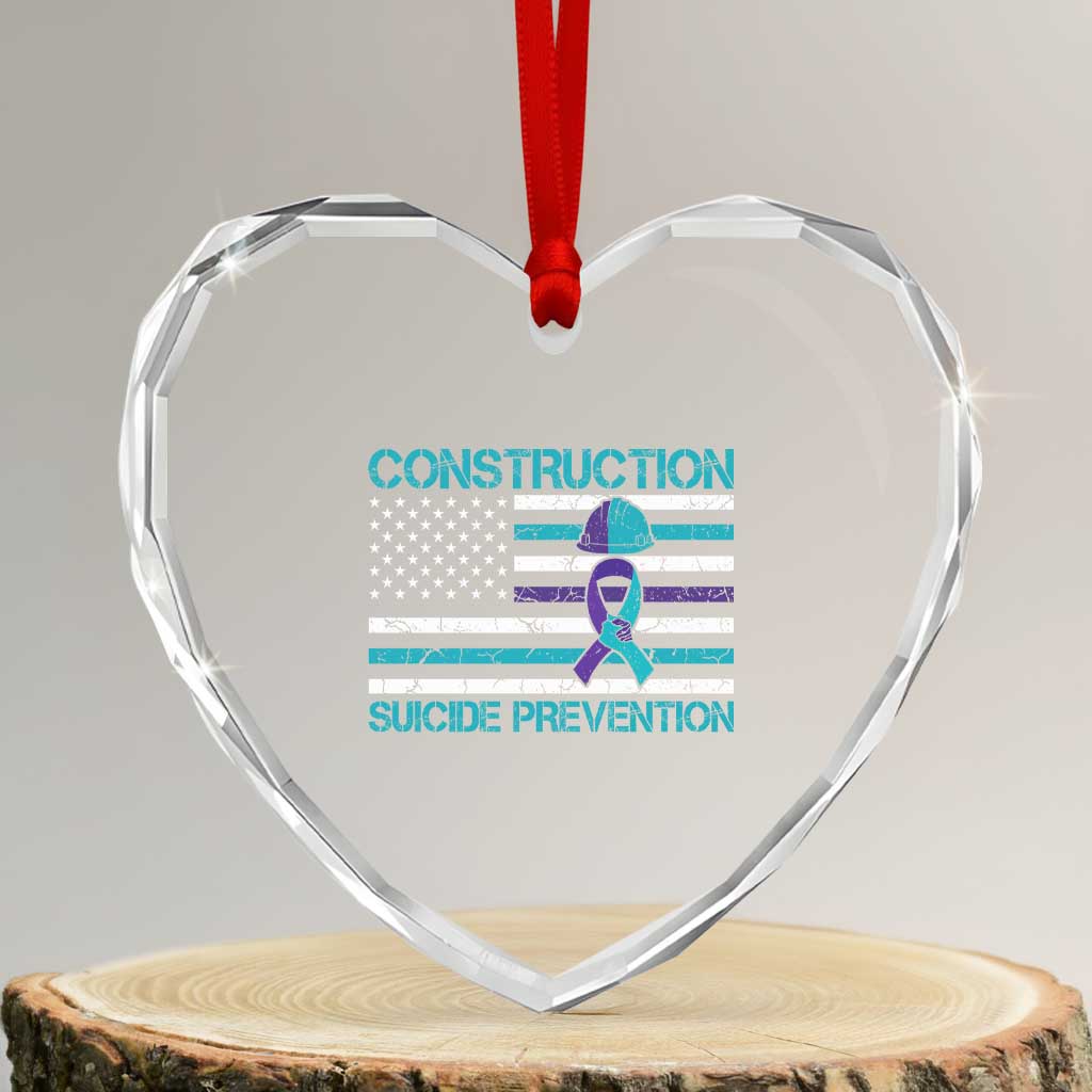 Construction Suicide Prevention Awareness Heart Crystal Glass Ornament Mental Health American Flag