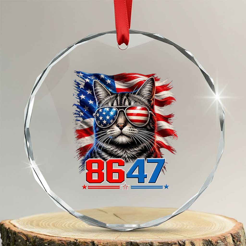 Cool 8647 Patriotic Cat Crystal Glass Ornament American Flag Sunglasses Tabby Cat Political Satire