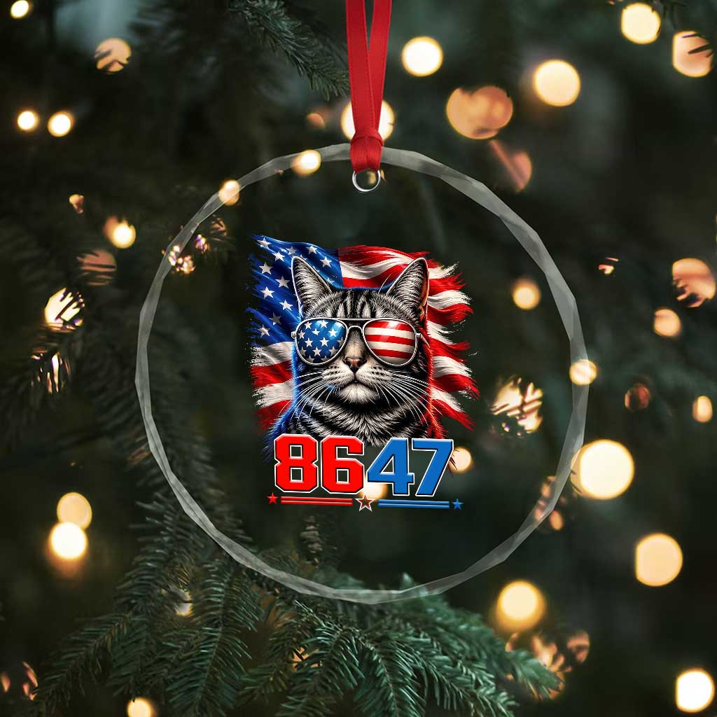 Cool 8647 Patriotic Cat Crystal Glass Ornament American Flag Sunglasses Tabby Cat Political Satire
