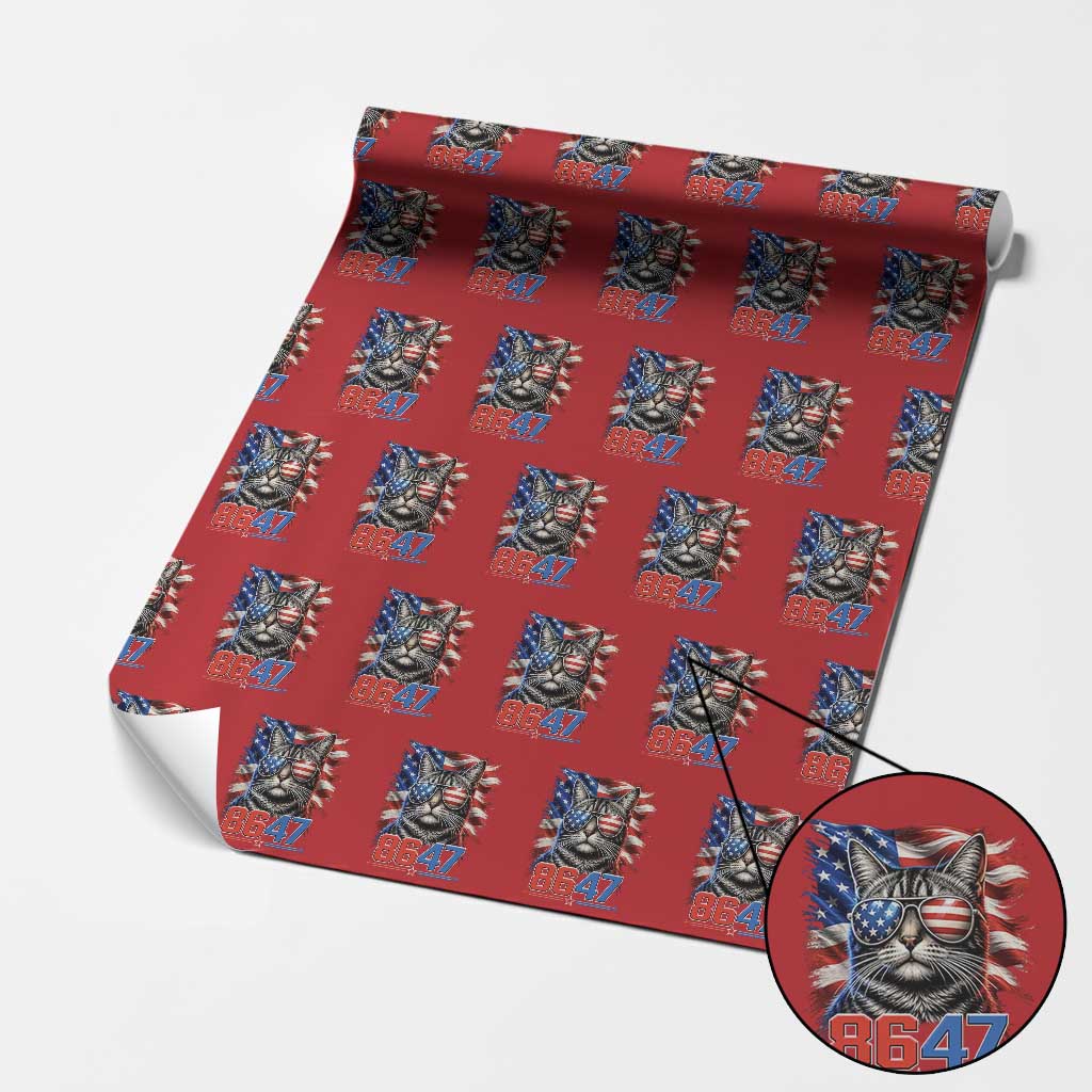 Cool 8647 Patriotic Cat Wrapping Paper Roll American Flag Sunglasses Tabby Cat Political Satire