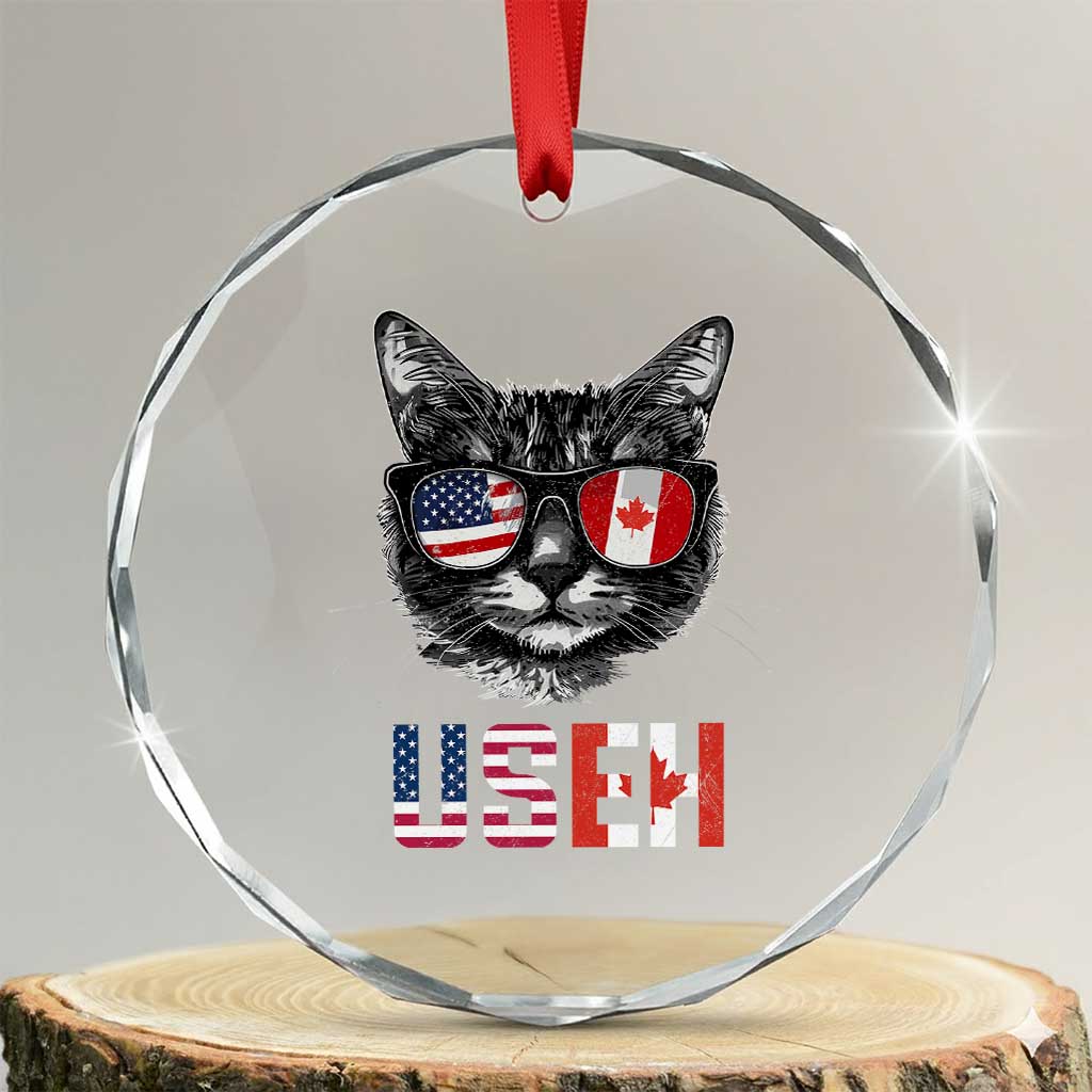 Cool American Canadan Cat Crystal Glass Ornament US EH American Canada Flag Funny TS02