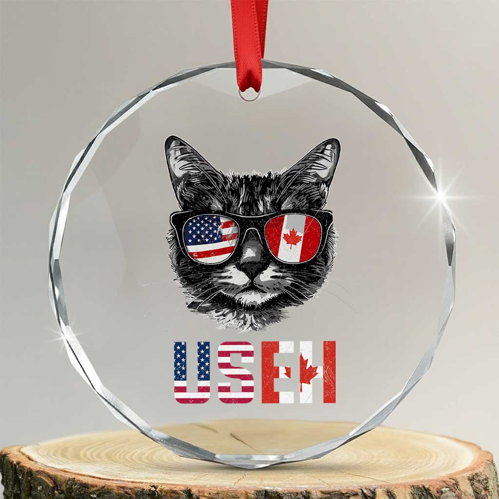 Cool American Canadan Cat Crystal Glass Ornament US EH American Canada Flag Funny - Wonder Print Shop