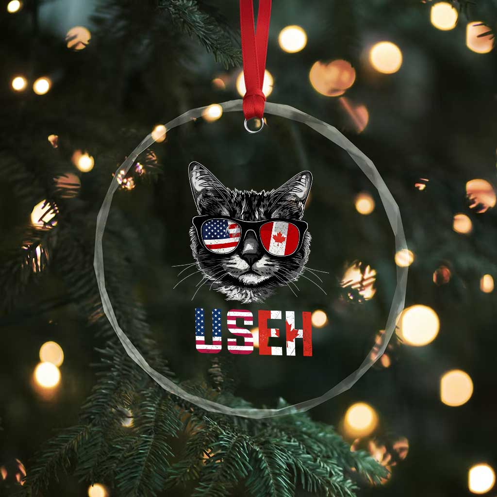 Cool American Canadan Cat Crystal Glass Ornament US EH American Canada Flag Funny TS02