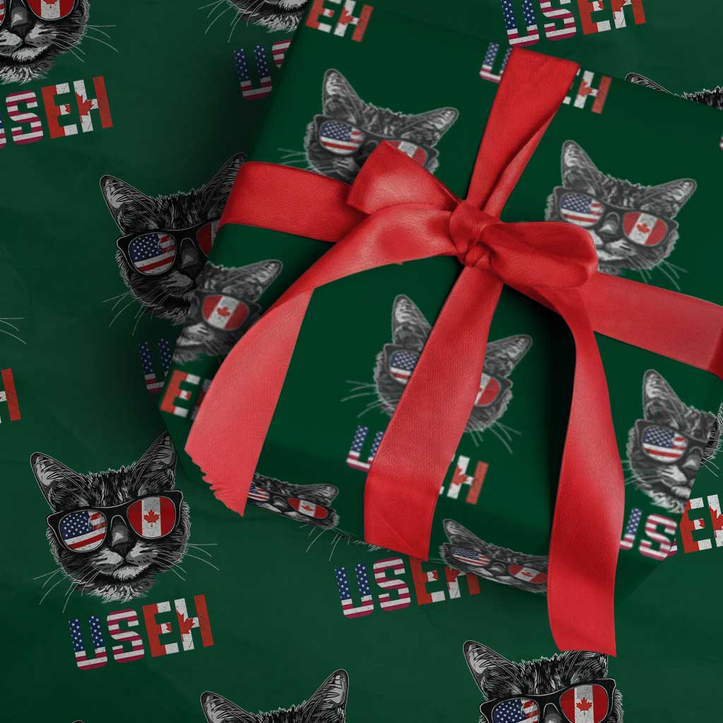 Cool American Canadan Cat Wrapping Paper Roll US EH American Canada Flag Funny