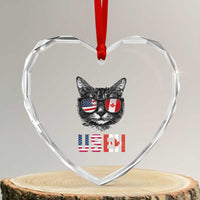 Cool American Canadan Cat Heart Crystal Glass Ornament US EH American Canada Flag Funny - Wonder Print Shop
