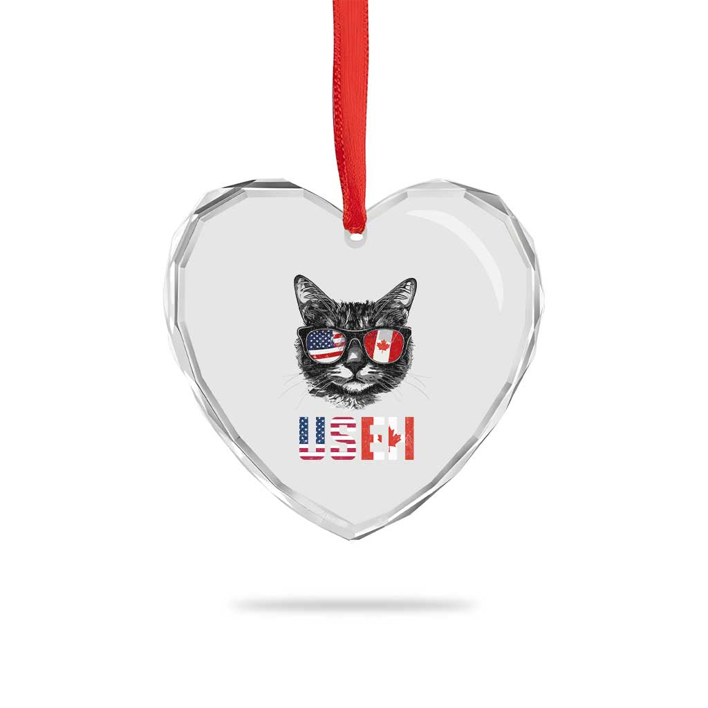 Cool American Canadan Cat Heart Crystal Glass Ornament US EH American Canada Flag Funny - Wonder Print Shop
