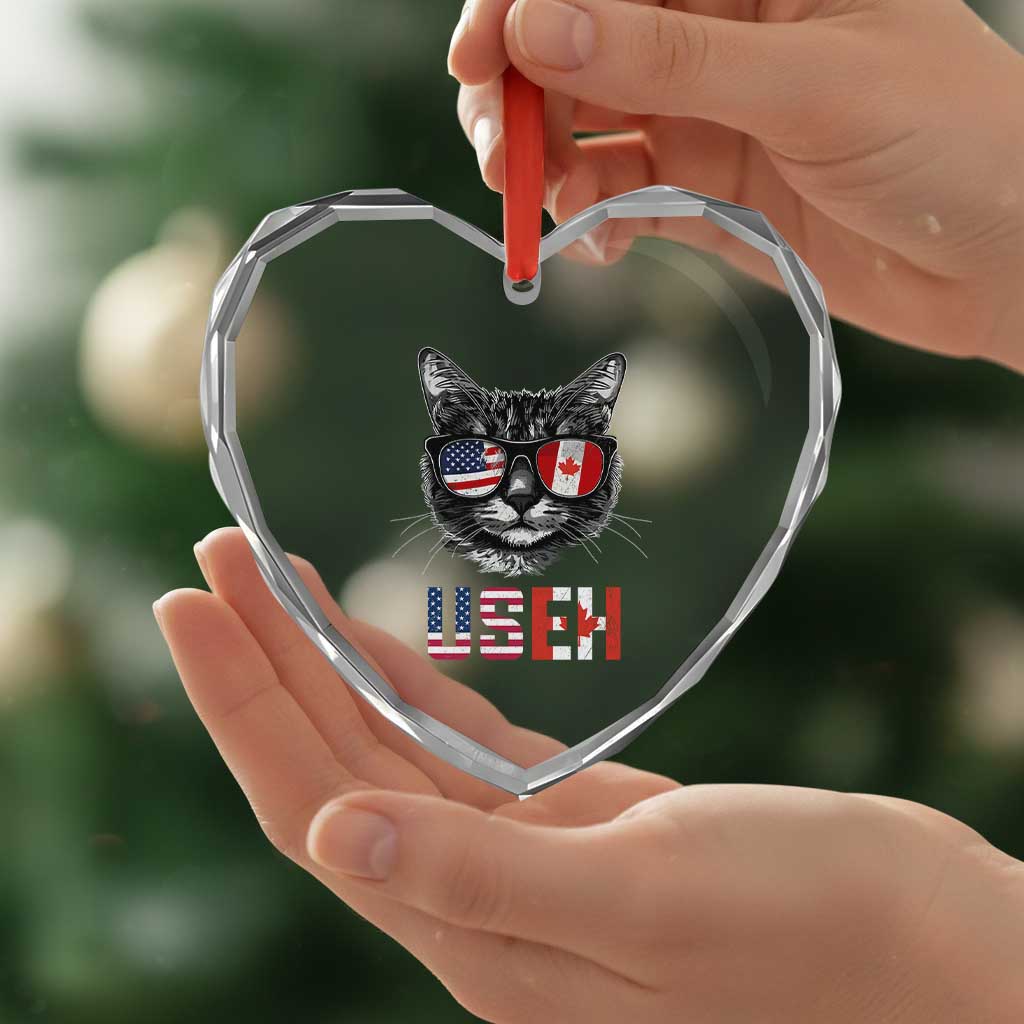 Cool American Canadan Cat Heart Crystal Glass Ornament US EH American Canada Flag Funny - Wonder Print Shop