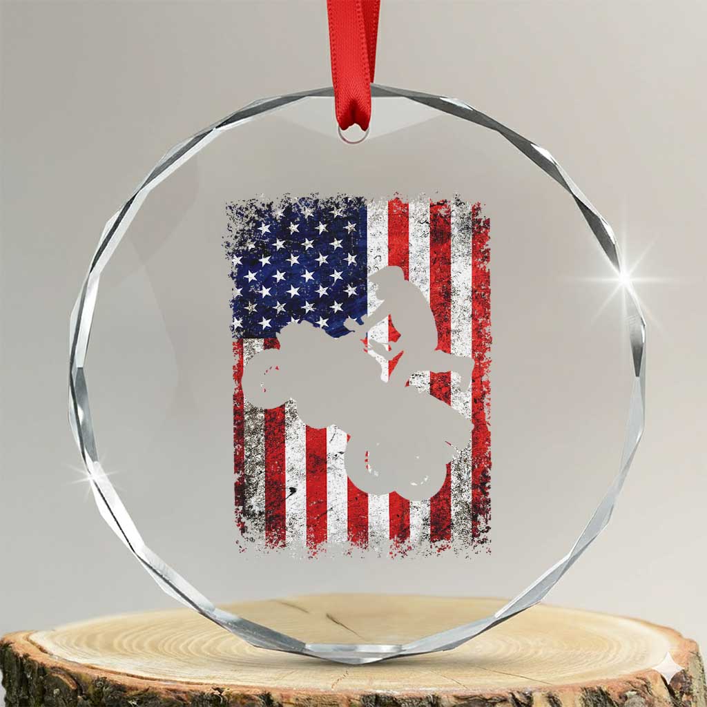 Cool ATV American Flag Crystal Glass Ornament Retro Quad 4 Wheeler ATV Riding Quadrider Off Road - Wonder Print Shop