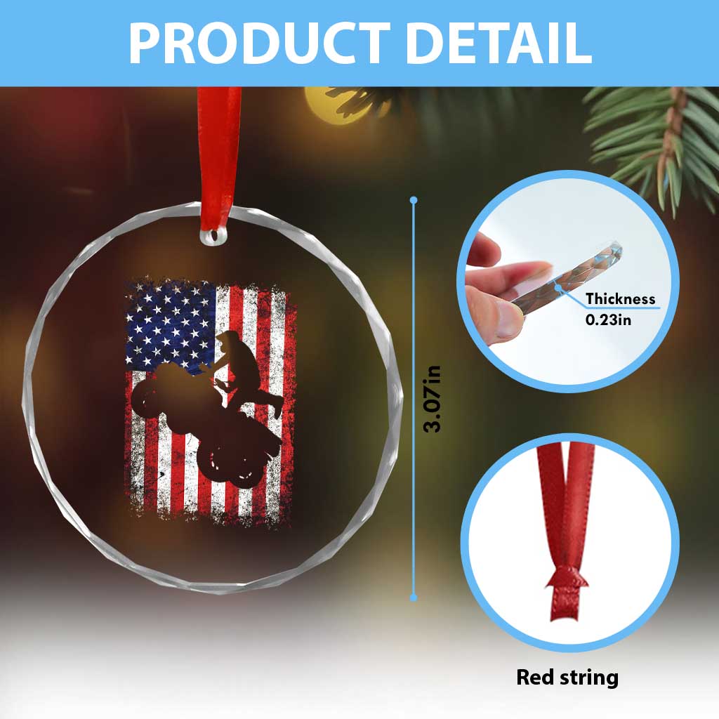 Cool ATV American Flag Crystal Glass Ornament Retro Quad 4 Wheeler ATV Riding Quadrider Off Road - Wonder Print Shop