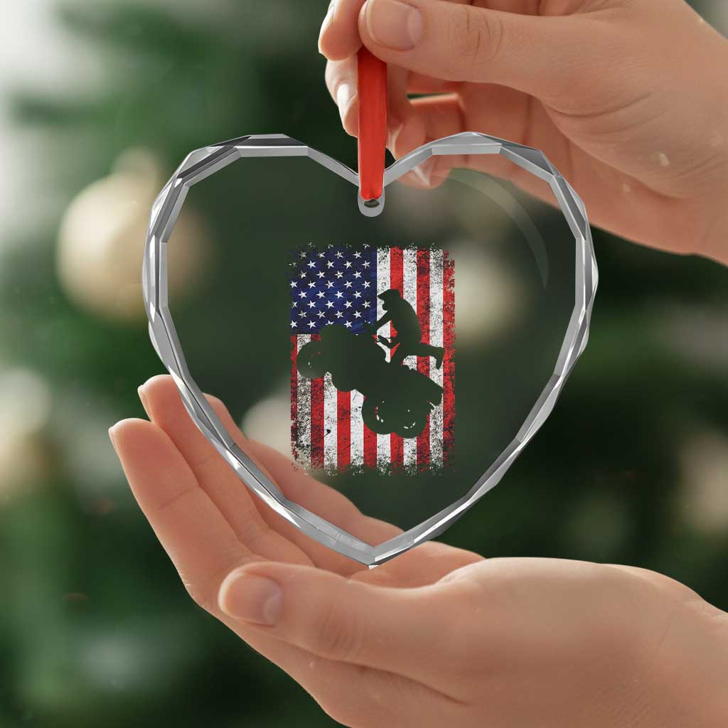Cool ATV American Flag Heart Crystal Glass Ornament Retro Quad 4 Wheeler ATV Riding Quadrider Off Road - Wonder Print Shop