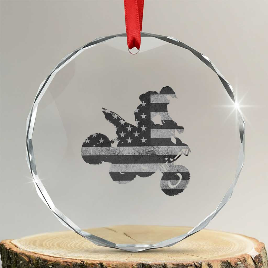 Cool ATV Crystal Glass Ornament Quad 4 Wheeler ATV Riding American Flag - Wonder Print Shop