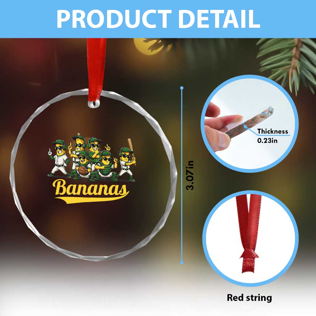 Cool Bananas Squad Playing Baseball Graphic Crystal Glass Ornament for Sports Fans Entertainment