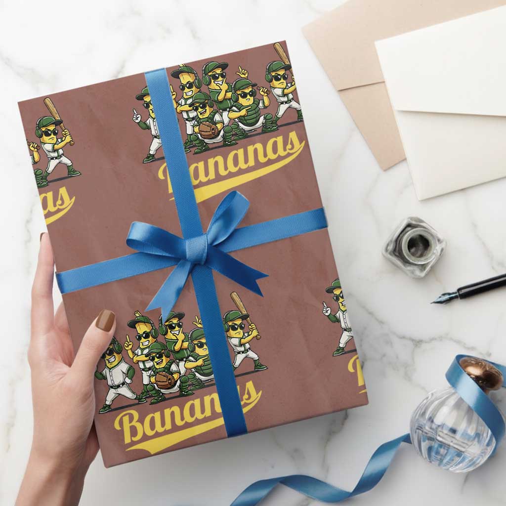 Cool Bananas Squad Playing Baseball Graphic Wrapping Paper Roll for Sports Fans Entertainment