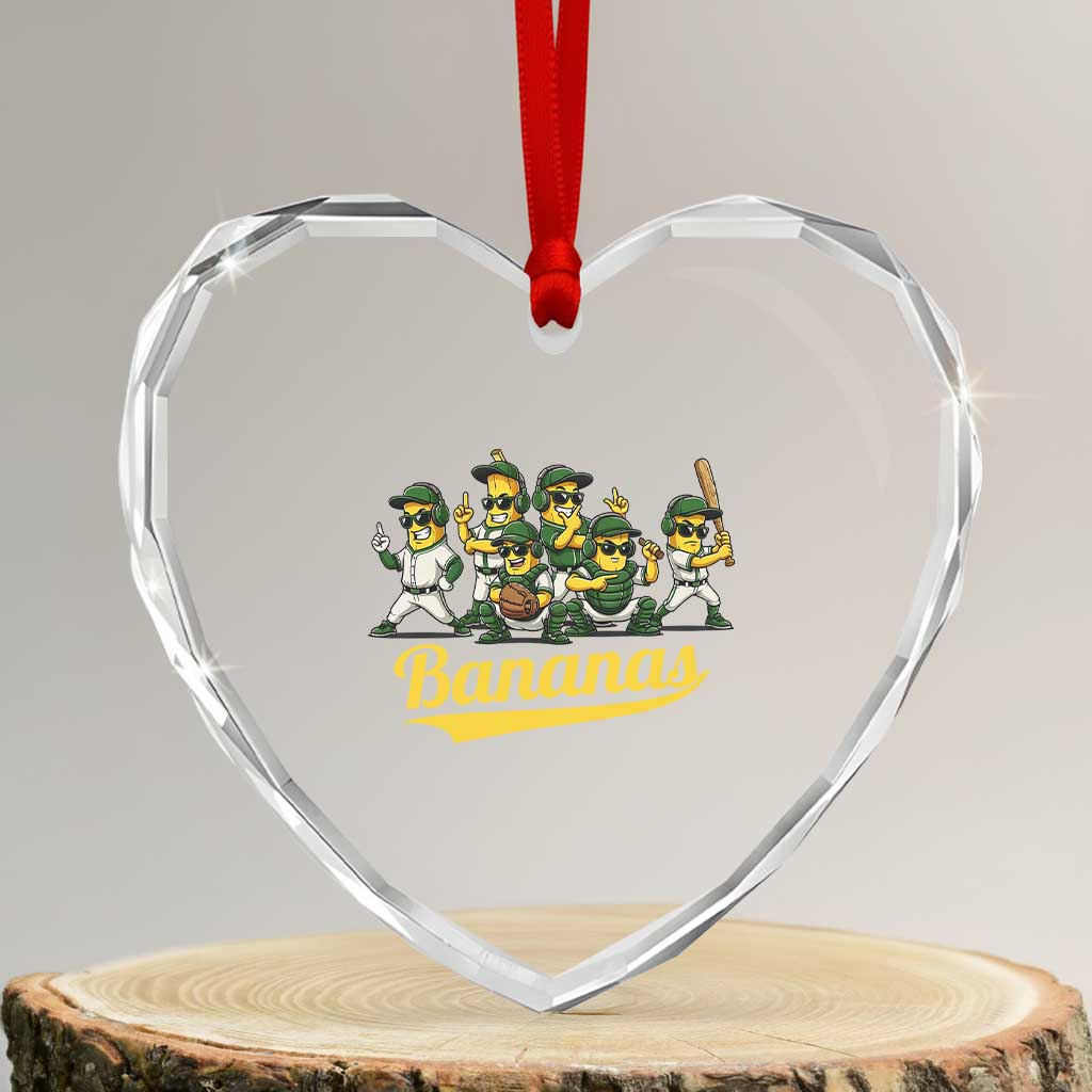 Cool Bananas Squad Playing Baseball Graphic Heart Crystal Glass Ornament for Sports Fans Entertainment