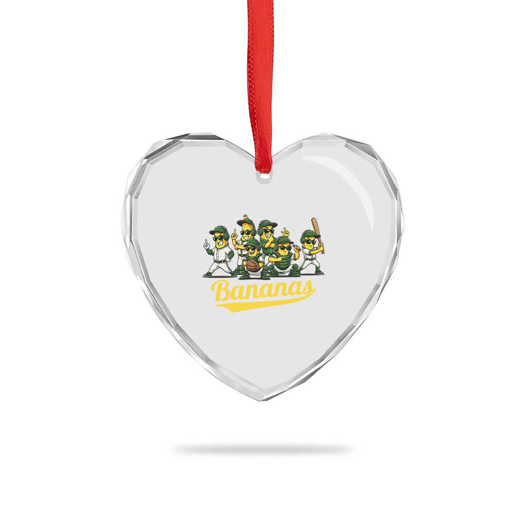 Cool Bananas Squad Playing Baseball Graphic Heart Crystal Glass Ornament for Sports Fans Entertainment