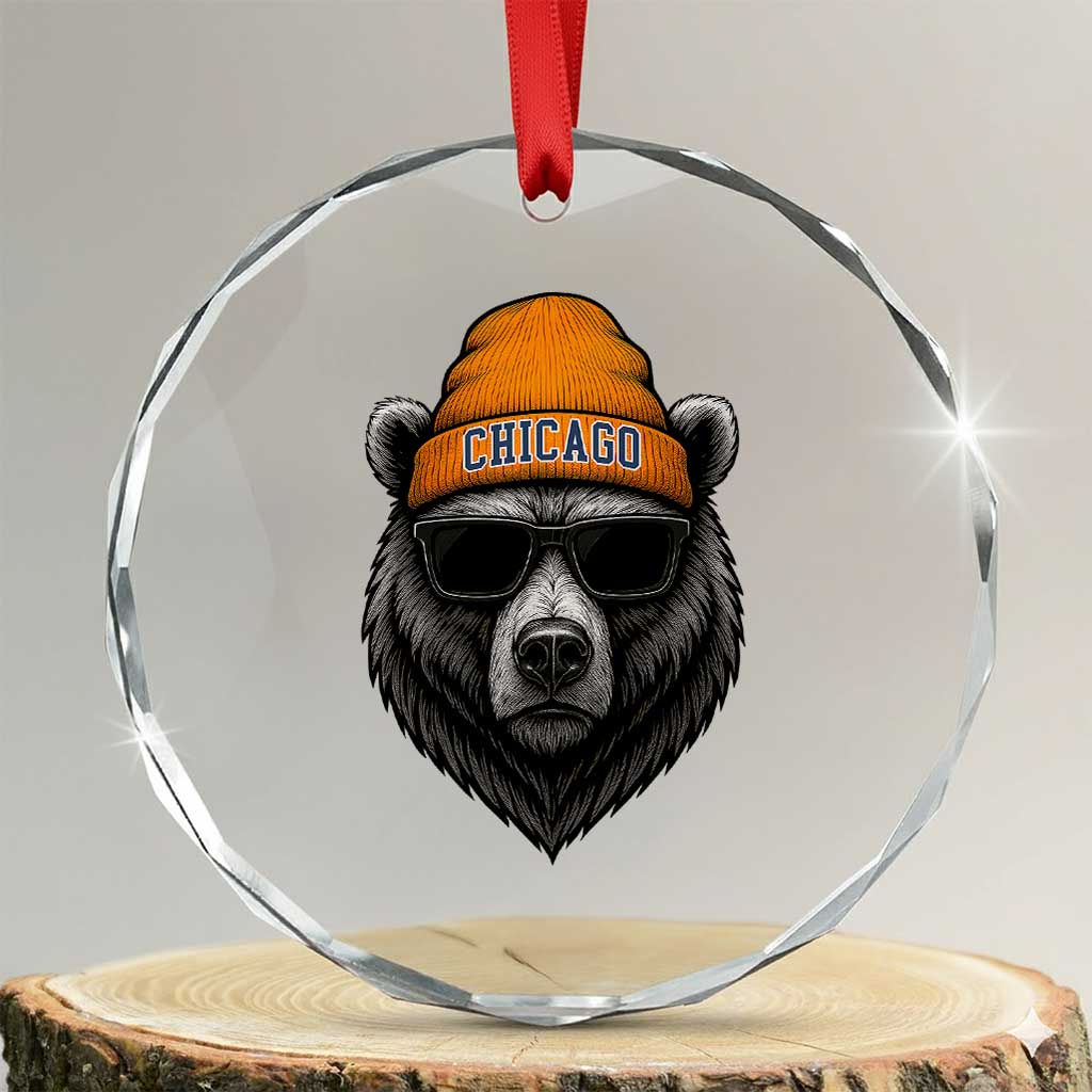 Cool Bear Chicago Graphic Crystal Glass Ornament Retro Vibe City Pride Beanie and Sunglasses TS02
