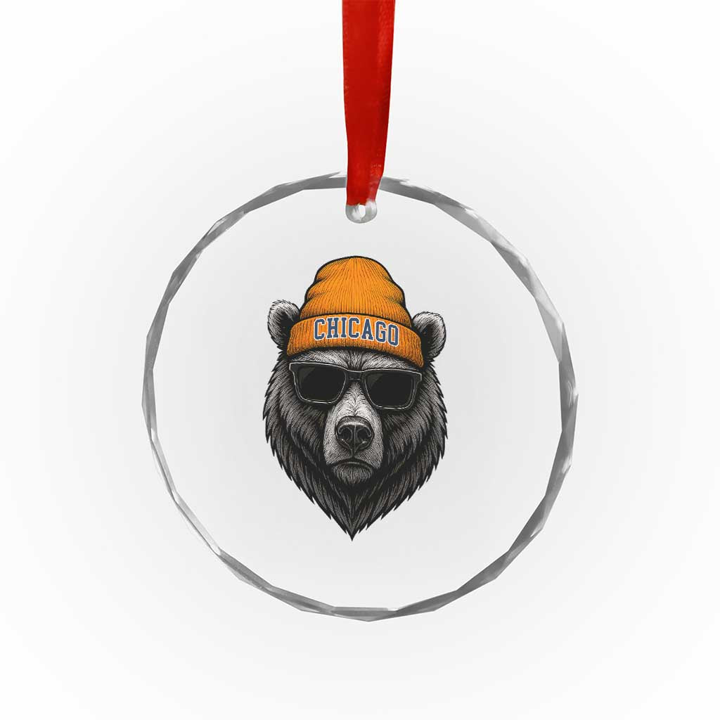 Cool Bear Chicago Graphic Crystal Glass Ornament Retro Vibe City Pride Beanie and Sunglasses TS02