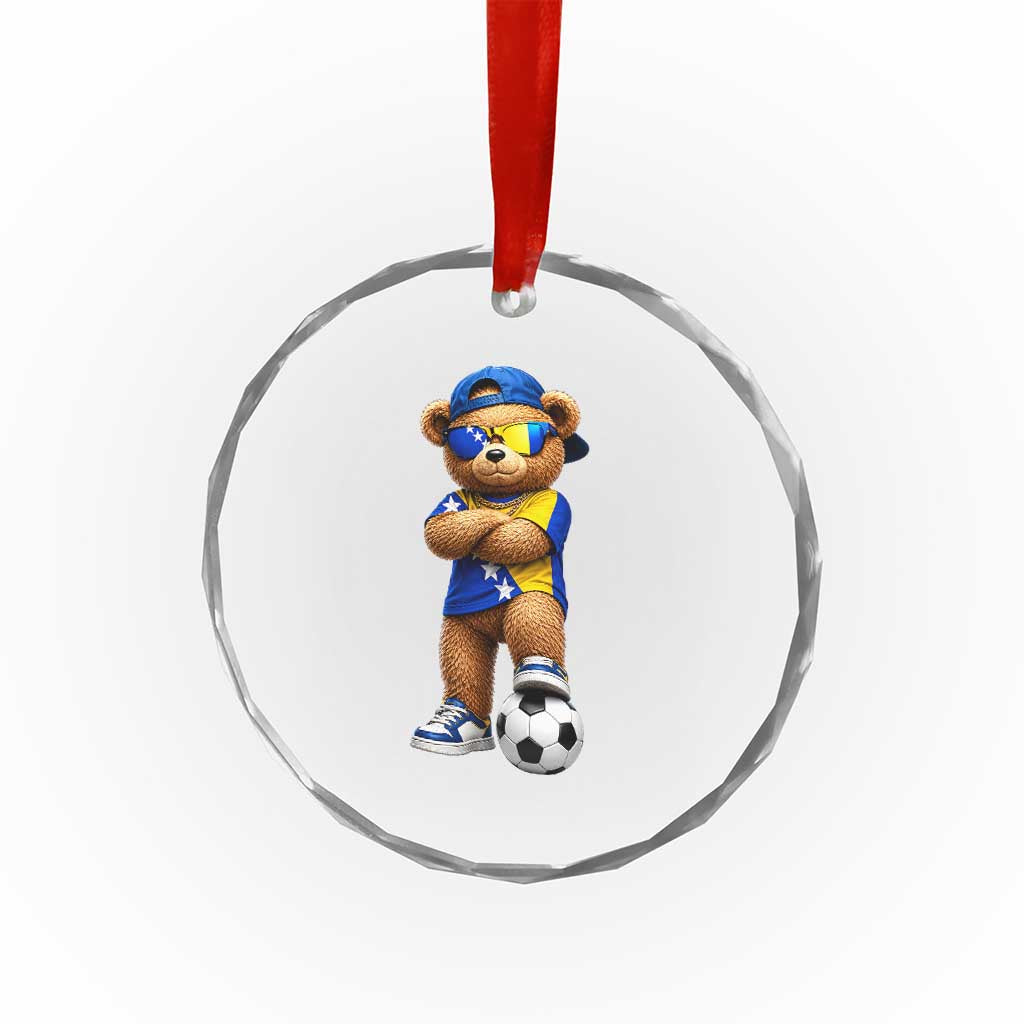 Cool Bosnia Herzegovina Flag Teddy Bear Soccer Fan Crystal Glass Ornament BIH Bosnian Heritage Football Lovers