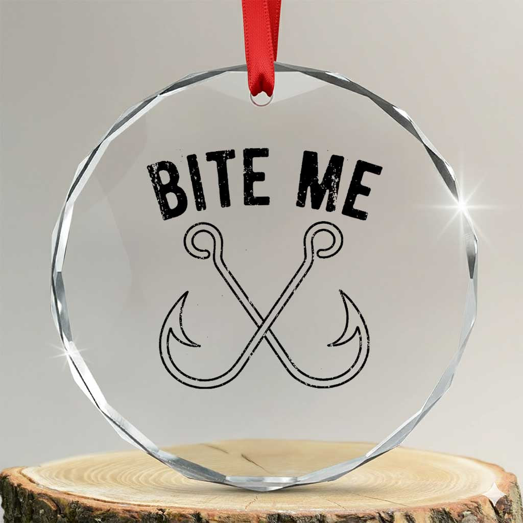 Cool Catchy Angler Crystal Glass Ornament Retro Bite Me Bass Fishing Fishermen