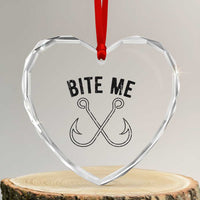 Cool Catchy Angler Heart Crystal Glass Ornament Retro Bite Me Bass Fishing Fishermen