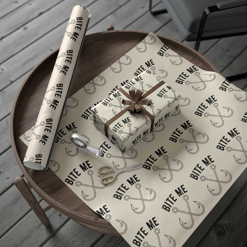 Cool Catchy Angler Wrapping Paper Roll Retro Bite Me Bass Fishing Fishermen
