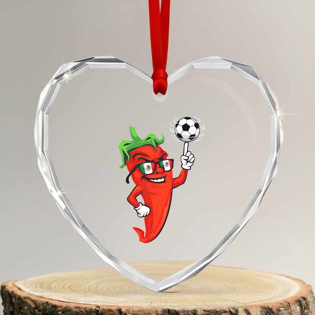 Cool Chili Pepper Soccer Player Heart Crystal Glass Ornament Mexican Spicy Food Lover