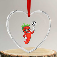 Cool Chili Pepper Soccer Player Heart Crystal Glass Ornament Mexican Spicy Food Lover