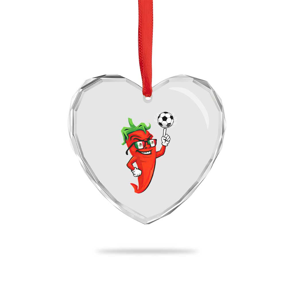 Cool Chili Pepper Soccer Player Heart Crystal Glass Ornament Mexican Spicy Food Lover