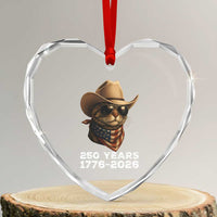 Cool Cowboy Cat 250 Years Heart Crystal Glass Ornament Funny Patriotic 1776 to 2026 US Semiquincentennial - Wonder Print Shop
